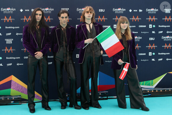 Photocall des participants au concours Eurovision 2021 à Rotterdam. Ici l'Italie, pays gagnant.