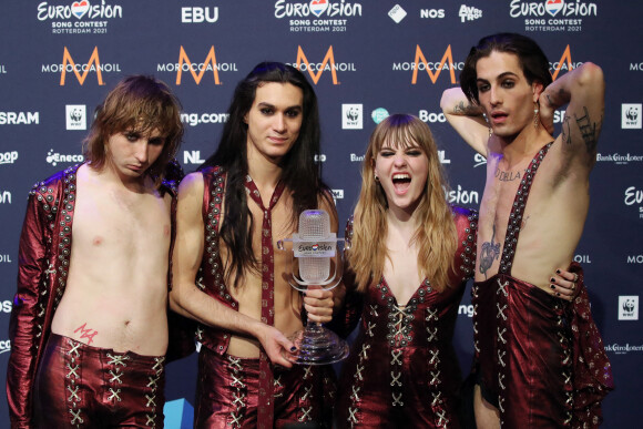 L'Italie a remporté le concours musical Eurovision 2021 grâce à la performance du groupe Måneskin à Rotterdam. Le 22 mai 2021.