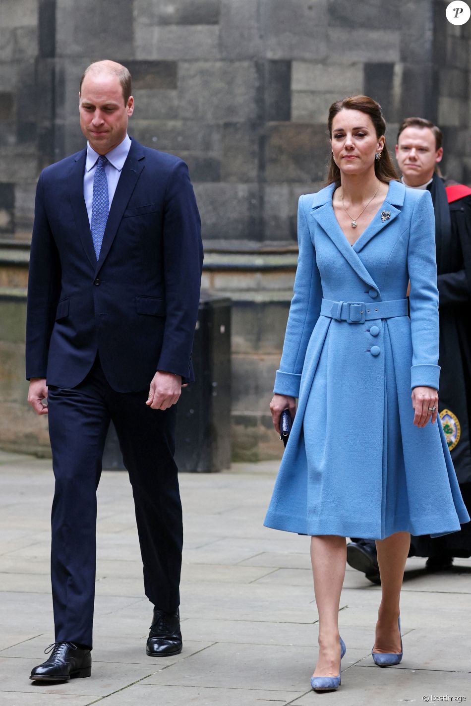Le prince William, duc de Cambridge, et Catherine (Kate) Middleton, duchesse de Cambridge, arrivent pour la cérémonie de clôture de l'Assemblée générale de l'Église d'Écosse, à la salle de l'Assemblée à Édimbourg, Ecosse, Royaume Uni, le 27 mai 2021.