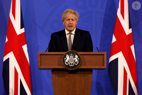 Le premier ministre Boris Johnson donne une conférence de presse à Downing street, Londres le 10 mai 2021.