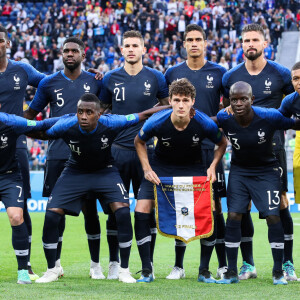 Antoine Griezmann, Blaise Matuidi, Benjamin Pavard, N'Golo Kante, Kylian Mbappé, Paul Pogba, Samuel Umtiti, Lucas Hernandez, Raphaël Varane, Olivier Giroud et Hugo Lloris lors de la demi-finale de la Coupe du monde opposant la France à la Belgique à Saint-Pétersbourg, le 10 juillet 2018.