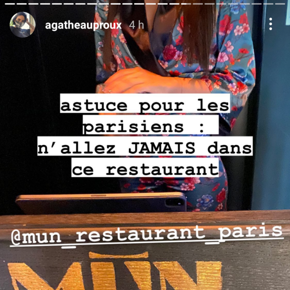 Agathe Auproux recalée d'un restaurant, elle raconte en story Instagram, le 3 juin 2021