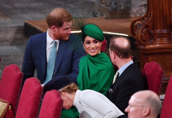 Le prince Edward, comte de Wessex, Sophie Rhys-Jones, comtesse de Wessex, Le prince Harry, duc de Sussex, Meghan Markle, duchesse de Sussex - La famille royale d'Angleterre lors de la cérémonie du Commonwealth en l'abbaye de Westminster à Londres le 9 mars 2020.