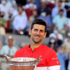 Novak Djokovic - Novak Djokovic s'est imposé face à Stefanos Tsitsipas en finale des internationaux de tennis de Roland Garros à Paris, le 13 juin 2021. © Dominique Jacovides/Bestimage 