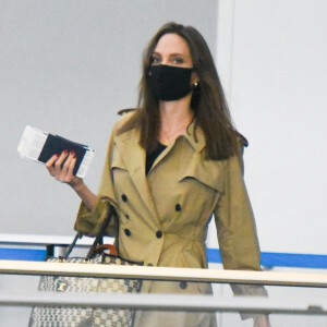 Angelina Jolie arrive à l'aéroport JFK de New York avec ses six enfants Maddox, Pax, Zahara, Shiloh, Vivienne et Knox.