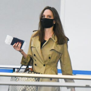 Angelina Jolie arrive à l'aéroport JFK de New York avec ses six enfants Maddox, Pax, Zahara, Shiloh, Vivienne et Knox.