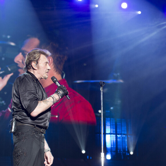 Exclusif - David Hallyday et Johnny Hallyday lors du "Born Rocker Tour", juin 2013
