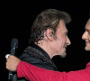 Exclusif - David Hallyday et Johnny Hallyday en concert lors du "Born Rocker Tour", juin 2013