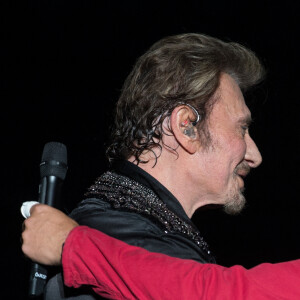Exclusif - David Hallyday et Johnny Hallyday en concert lors du "Born Rocker Tour", juin 2013