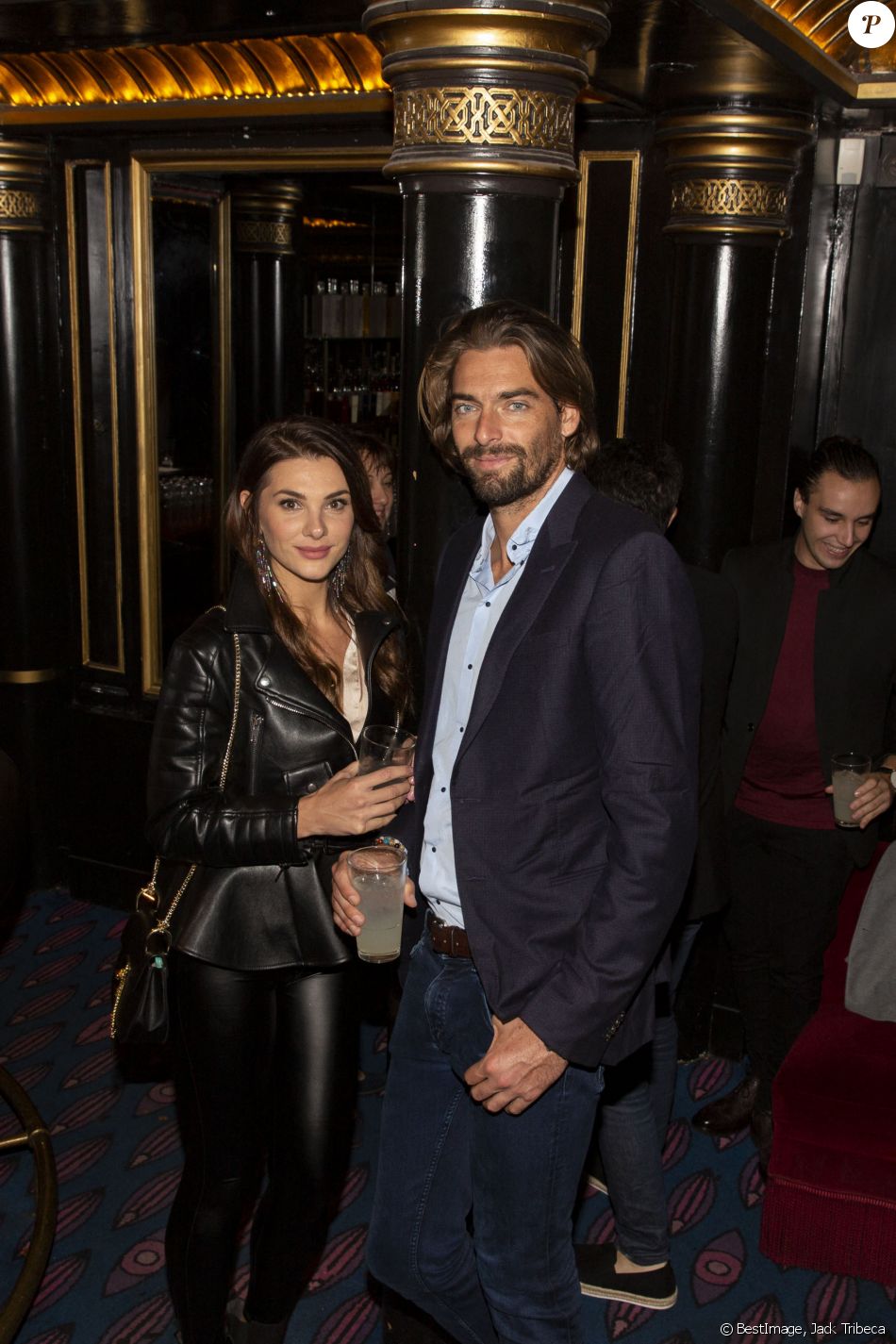 Camille Lacourt et sa compagne Alice Detollenaere (Miss Bourgogne 2010) lors de la soirée de lancement de la vodka "Touché" (vodka parisienne) au restaurant Castel à Paris, France, le 26 septembre 2019. © Jack Tribeca/Bestimage