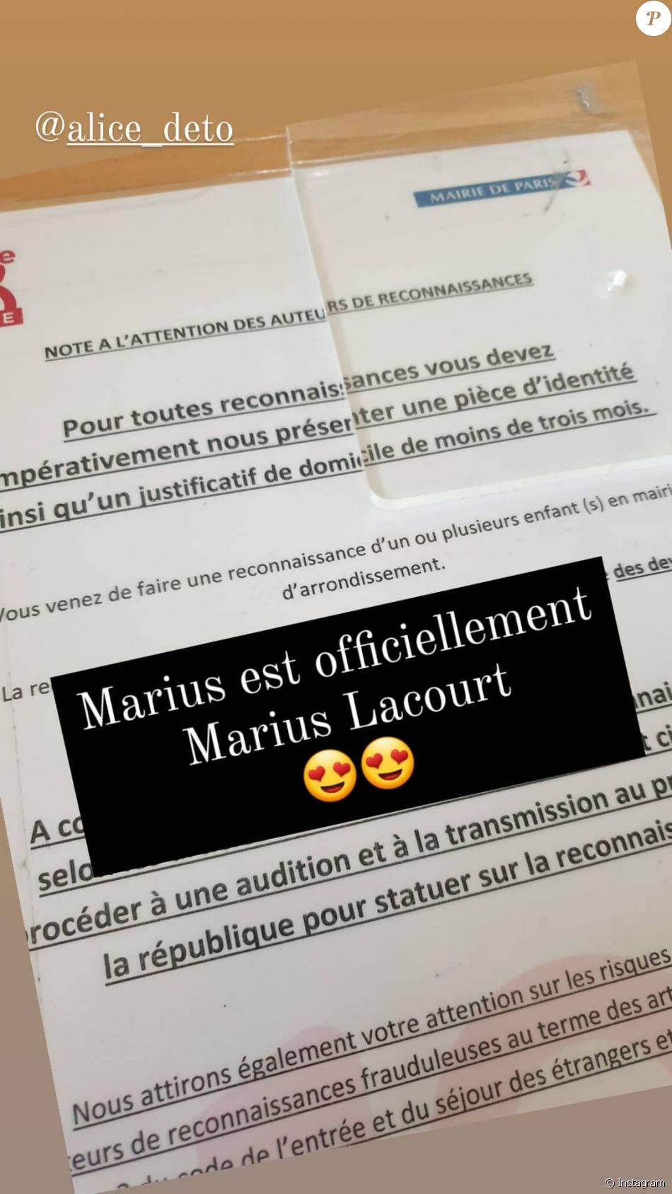 Camille Lacourt reconnait son fils Marius.