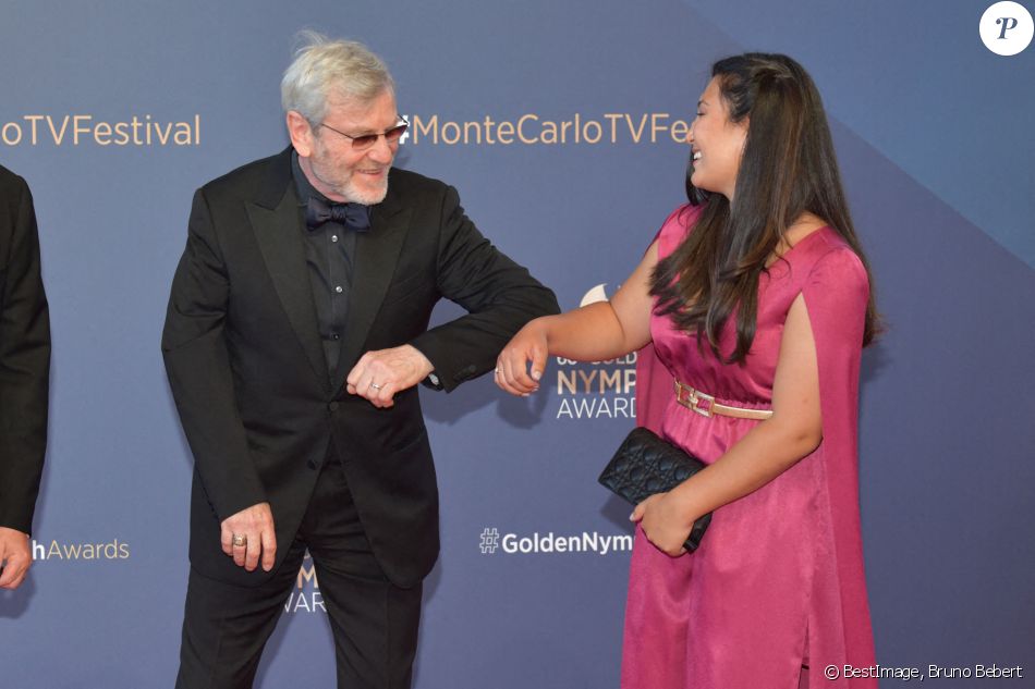 Tchéky Karyo et Marie Ducruet lors du photocall de la cérémonie des Nymphes d'Or du 60ème festival de télévision de Monte Carlo au Grimaldi Forum à Monaco le 22 juin 2021. © Bruno Bebert / Bestimage