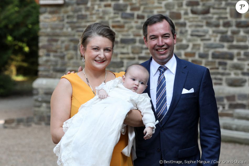Prince Guillaume de Luxembourg, La comtesse Stéphanie de Lannoy, grande-duchesse héritière de Luxembourg, Prince Charles de Luxembourg - Baptême du Prince Charles de Luxembourg à l'Abbaye Saint-Maurice-et-Saint-Maur, Clervaux, Luxembourg. © Sophie Margue / Cour Grand-Ducale via Bestimage