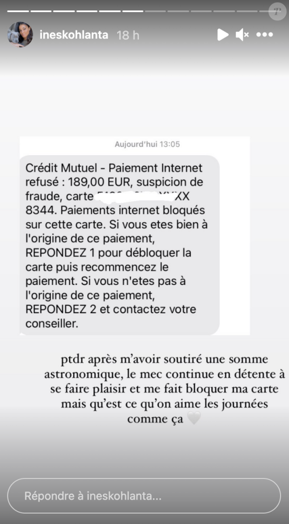 Inès Loucif (Koh-Lanta) révèle avoir été victime de vol directement sur son compte bancaire, sur Instagram.