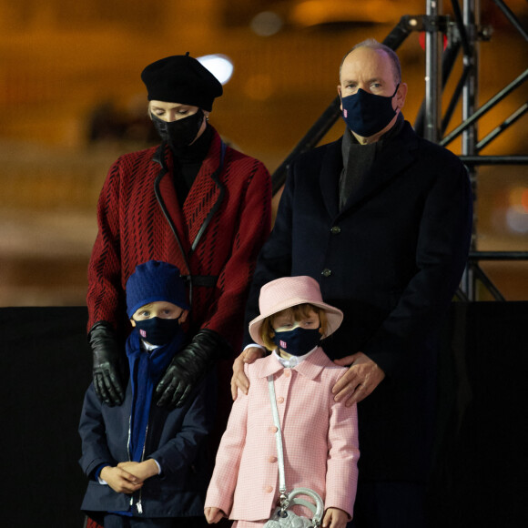 Le prince Albert II de Monaco, sa femme la princesse Charlene et leurs enfants le prince héréditaire Jacques et la princesse Gabriella durant la célébration de la Sainte Dévote, Sainte patronne de Monaco, à Monaco le 26 janvier 2021. © Olivier Huitel / Pool Monaco /Bestimage