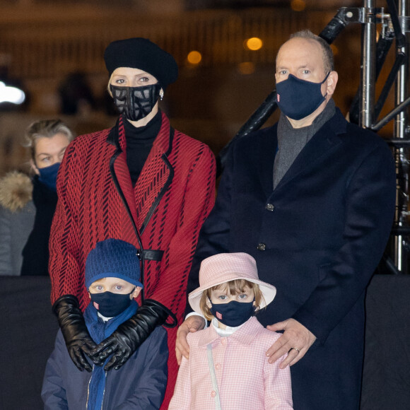 Le prince Albert II de Monaco, sa femme la princesse Charlene et leurs enfants le prince héréditaire Jacques et la princesse Gabriella durant la célébration de la Sainte Dévote, Sainte patronne de Monaco, à Monaco le 26 janvier 2021. © Olivier Huitel / Pool Monaco /Bestimage