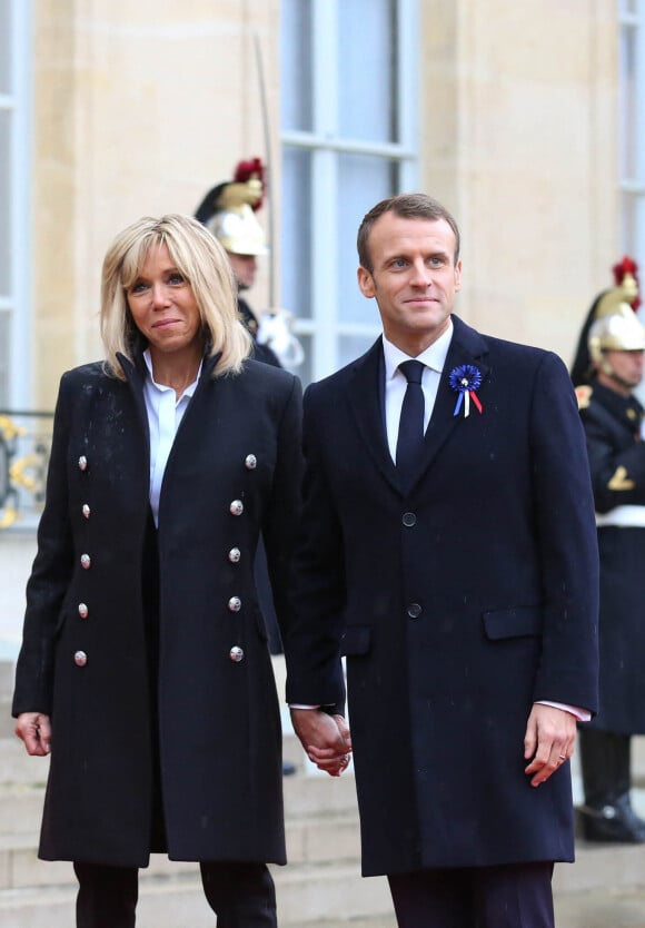 Le président de la République française et sa femme la Première Dame reçoivent les présidents avant la cérémonie du Centenaire de l'Armistice de la Première Guerre Mondiale, au palais de l'Elysée à Paris, France