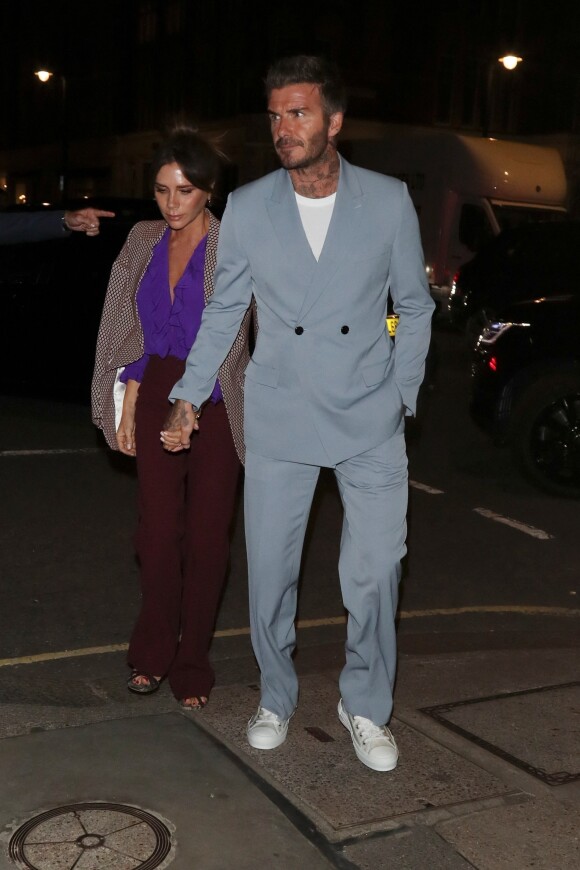 David Beckham et Victoria Beckham assistent au dîner Beckham organisé au "Harry's Bar" lors de la Fashion week à Londres, le 15 septembre 2019.