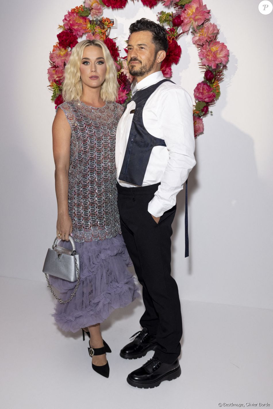 Katy Perry et Orlando Bloom assistent au dîner de lancement des Parfums Louis Vuitton ("Stellar Times", "Cosmetic Cloud", "Dancing Blossom", "Rhapsody" et "Symphony") à la Fondation Louis Vuitton. Paris, le 5 juillet 2021. © Olivier Borde/Bestimage