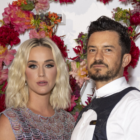 Katy Perry et Orlando Bloom assistent au dîner de lancement des Parfums Louis Vuitton ("Stellar Times", "Cosmetic Cloud", "Dancing Blossom", "Rhapsody" et "Symphony") à la Fondation Louis Vuitton. Paris, le 5 juillet 2021. © Olivier Borde/Bestimage