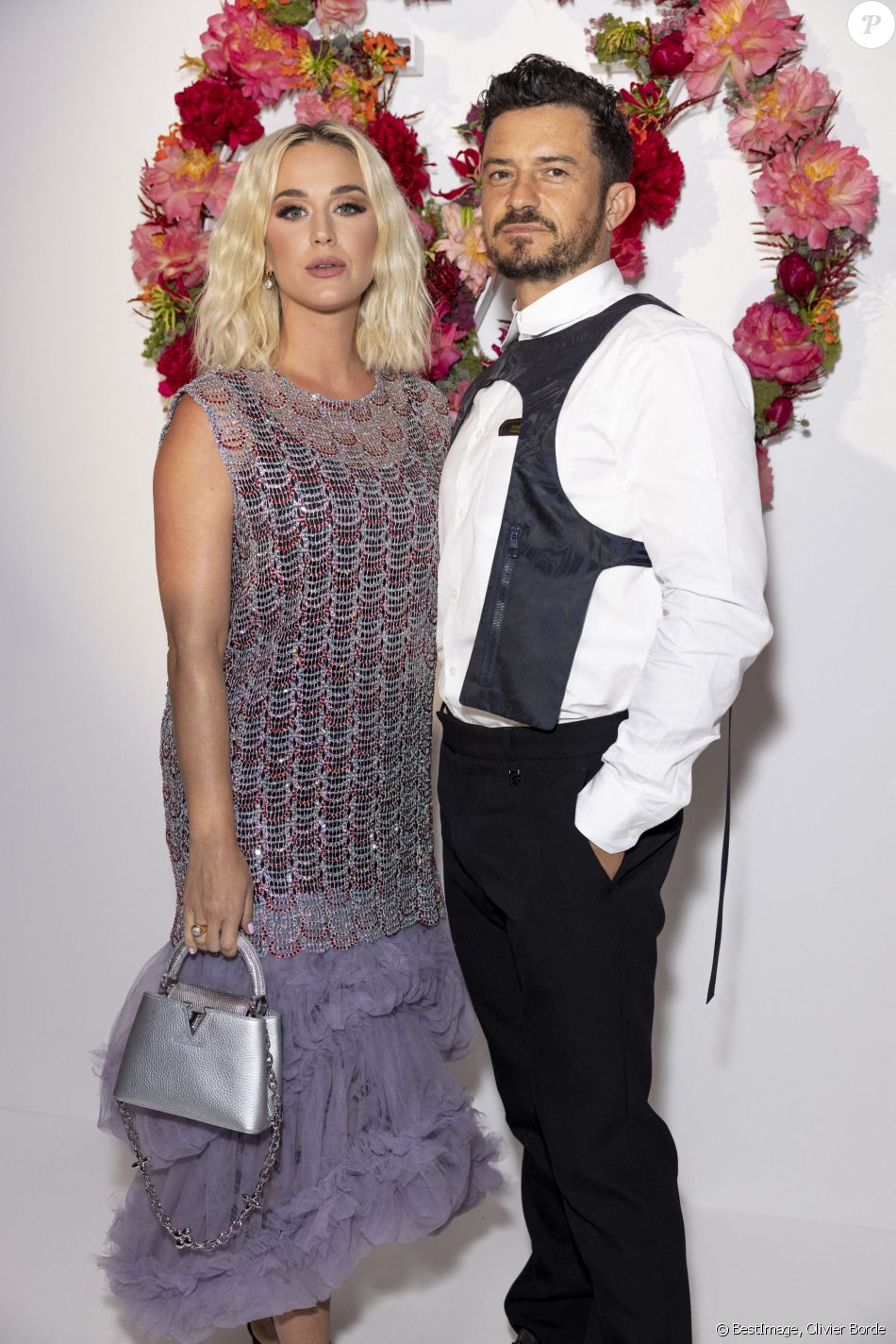Katy Perry et Orlando Bloom assistent au dîner de lancement des Parfums Louis Vuitton ("Stellar Times", "Cosmetic Cloud", "Dancing Blossom", "Rhapsody" et "Symphony") à la Fondation Louis Vuitton. Paris, le 5 juillet 2021. © Olivier Borde/Bestimage