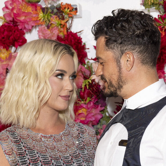 Katy Perry et Orlando Bloom assistent au dîner de lancement des Parfums Louis Vuitton ("Stellar Times", "Cosmetic Cloud", "Dancing Blossom", "Rhapsody" et "Symphony") à la Fondation Louis Vuitton. Paris, le 5 juillet 2021. © Olivier Borde/Bestimage