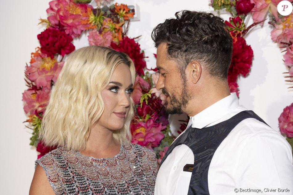 Katy Perry et Orlando Bloom assistent au dîner de lancement des Parfums Louis Vuitton ("Stellar Times", "Cosmetic Cloud", "Dancing Blossom", "Rhapsody" et "Symphony") à la Fondation Louis Vuitton. Paris, le 5 juillet 2021. © Olivier Borde/Bestimage