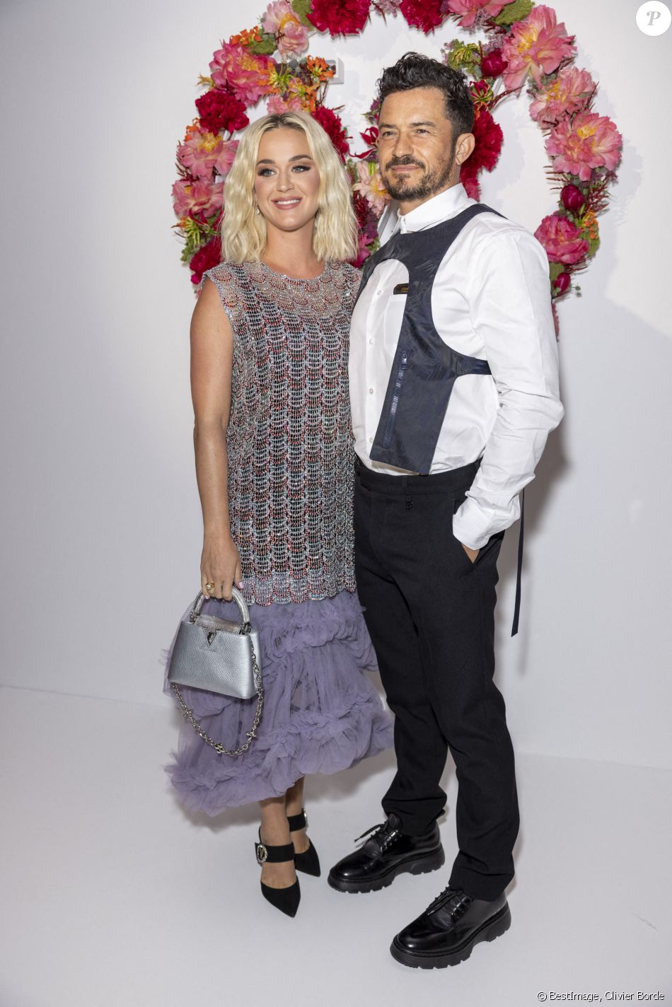 Katy Perry et Orlando Bloom assistent au dîner de lancement des Parfums Louis Vuitton ("Stellar Times", "Cosmetic Cloud", "Dancing Blossom", "Rhapsody" et "Symphony") à la Fondation Louis Vuitton. Paris, le 5 juillet 2021. © Olivier Borde/Bestimage