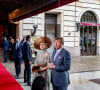 Le roi Willem-Alexander et la reine Maxima des Pays-Bas font une déclaration suite à la blessure par balles du journaliste néerlandais Peter R. de Vries lors de leur visite d'Etat de trois jours en Allemagne, le 7 juillet 2021.