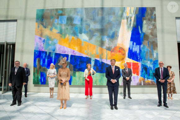 Le roi Willem-Alexander et la reine Maxima des Pays-Bas participent au Symposium germano-néerlandais sur l'hydrogène à Berlin lors de leur visite d'Etat de trois jours en Allemagne, le 6 juillet 2021.