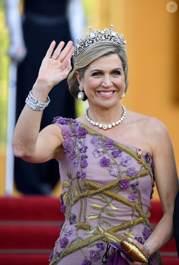La reine Maxima des Pays-Bas lors du dîner d'Etat organisé en son honneur au Château de Bellevue, dans le cadre de sa visite officielle de 3 jours en Allemagne. Berlin, le 5 juillet 2021.