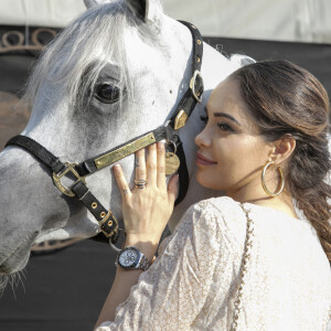 Exclusif - Nabilla Vergara, enceinte, en week-end à Monaco, a fait un passage fort remarqué au Championnat du pur-sang arabe de la Méditerranée et des pays arabes au stade Rondelli à Menton le 23 juin 2019. © Patrick Varotto / Bestimage