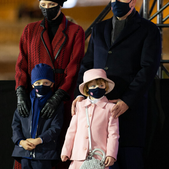 Le prince Albert II de Monaco, sa femme la princesse Charlene et leurs enfants le prince héréditaire Jacques et la princesse Gabriella durant la célébration de la Sainte Dévote, Sainte patronne de Monaco, à Monaco le 26 janvier 2021. © Olivier Huitel / Pool Monaco /Bestimage