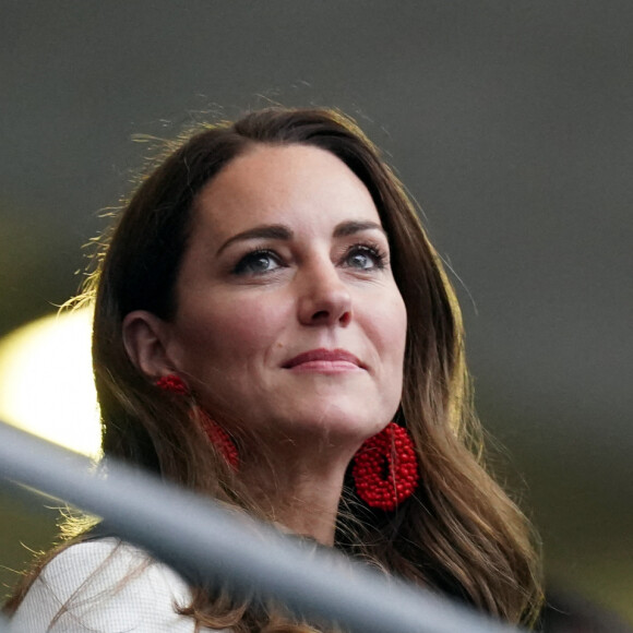 Kate (Middleton), duchesse de Cambridge , assiste à la finale de l'Euro 2020 opposant l'Angleterre à l'Italie au stade de Wembley. Londres, le 11 juillet 2021.