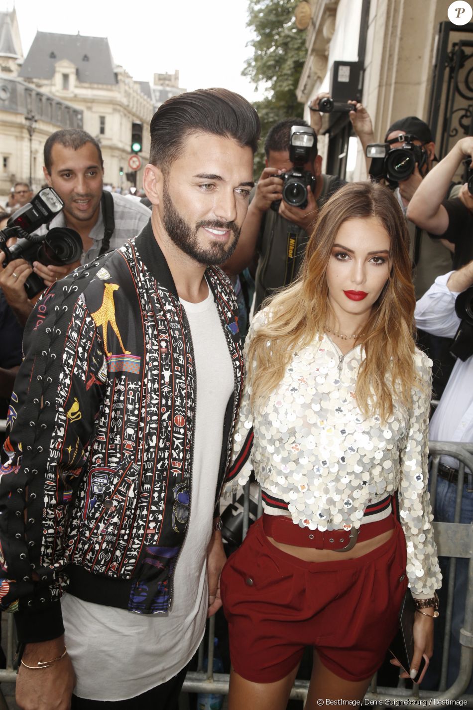 Thomas Vergara et sa compagne Nabilla Benattia au défilé de mode "Jean Paul Gaultier", collection Haute-Couture automne-hiver 2018/2019, à Paris. Le 4 juillet 2018