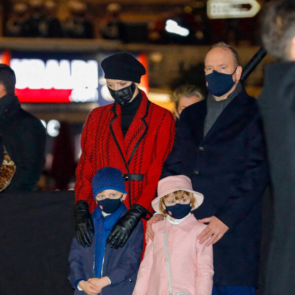 Le prince Albert II de Monaco, sa femme la princesse Charlene et leurs enfants le prince héréditaire Jacques et la princesse Gabriella durant la célébration de la Sainte Dévote, Sainte patronne de Monaco, à Monaco le 26 janvier 2021. © Claudia Albuquerque /Bestimage