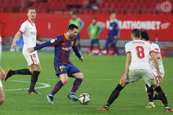 Lionel Messi lors du match FC Séville - FC Barcelone en Coupe du Roi, le 11 février 2021.