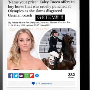 Kaley Cuoco critique Annika Schleu et son coach pour leur comportement envers le cheval Saint Boy et propose de l'acheter.