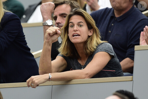 Amélie Mauresmo (entraineur de L.Pouille) dans les tribunes lors des internationaux de tennis de Roland Garros à Paris, France, le 30 mai 2019. © Jean-Baptiste Autissier/Bestimage