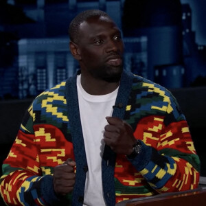 Omar Sy sur le plateau de l'émission "Jimmy Kimmel Live" pour la promotion de la deuxième saison de la série "Arsène Lupin" (Netflix). Los Angeles. Le 15 juin 2021. 