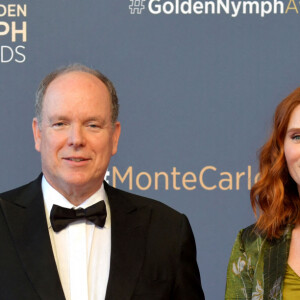 Amandine Petit (Miss France 2021), le prince Albert II de Monaco, Audrey Fleurot et Sylvie Tellier lors du photocall de la cérémonie des Nymphes d'Or du 60ème festival de télévision de Monte Carlo au Grimaldi Forum à Monaco le 22 juin 2021. © Bruno Bebert / Bestimage