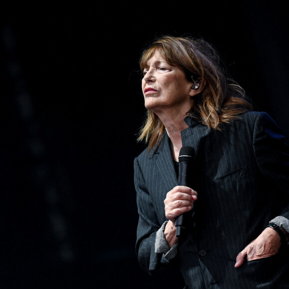 Jane Birkin et Etienne Daho sur la scène du festival des Francofolies 2021 à la Rochelle, le 12 juillet 2021. 