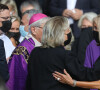 Maryvonne Pinault et la première dame, Brigitte Macron - Sorties des obsèques de Florence Rogers-Pinault en l'Église Saint-Sulpice à Paris, le 8 septembre 2021.