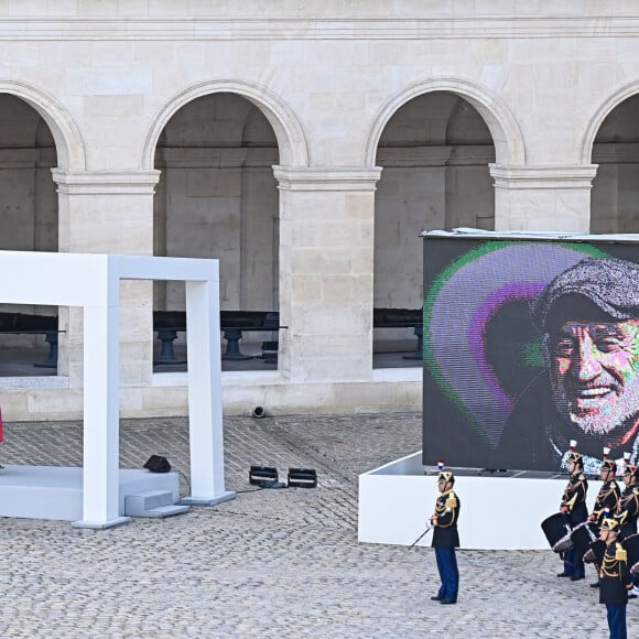 Emmanuel Macron - Hommage national rendu à Jean-Paul Belmondo aux Invalides. Le 9 septembe 2021. @ David Niviere/ABACAPRESS.COM