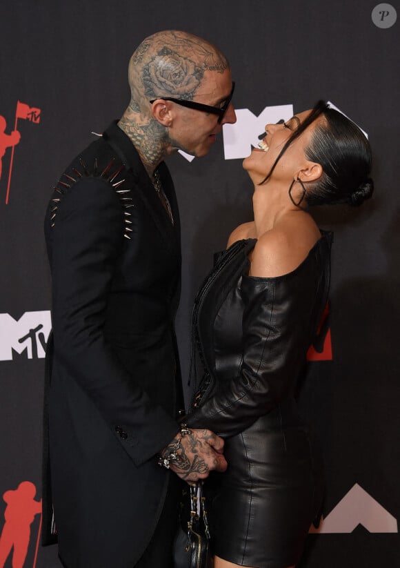 Travis Barker and Kourtney Kardashian at the 2021 MTV Video Music Awards held at Barclays Center on September 12, 2021 in Brooklyn, New York City, NY, USA. Photo by OConnor-Arroyo/AFF/ABACAPRESS.COM 