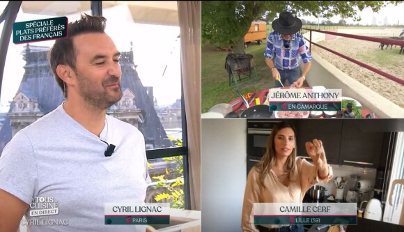 Camille Cerf met Cyril Lignac mal à l'aise dans "Tous en cuisine", le 13 septembre 2021