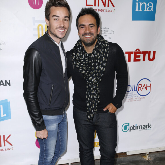 Alex Goude et son mari ex-Romain au photocall de la 1ère cérémonie des "Out d'Or", le premier gala de la visibilité LGBT, à la Maison des Métallos à Paris, le 29 juin 2017. © Giancarlo Gorassini/Bestimage