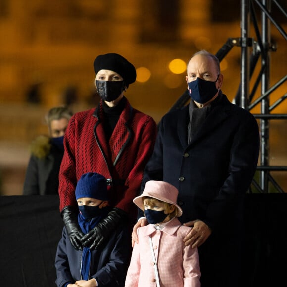 Le prince Albert II de Monaco, sa femme la princesse Charlene et leurs enfants le prince héréditaire Jacques et la princesse Gabriella durant la célébration de la Sainte Dévote, Sainte patronne de Monaco, à Monaco le 26 janvier 2021. © Olivier Huitel / Pool Monaco /Bestimage