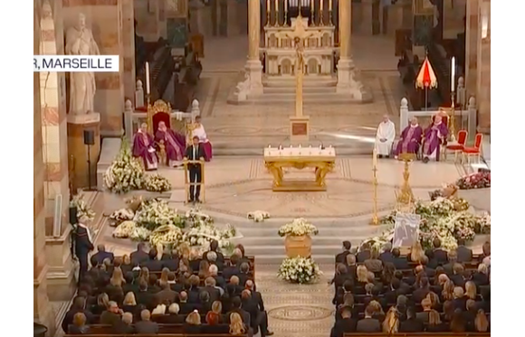 Rodolphe Tapie lors de la messe pour les obsèques de Bernard Tapie en la cathédrale La Major à Marseille le 8 octobre 2021