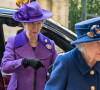 La reine Elisabeth II d'Angleterre et la princesse Anne arrivent à un service d'action de grâce à l'abbaye de Westminster pour marquer le centenaire de la Royal British Legion, à Londres, Royaume Uni, le 12 octobre 2021.